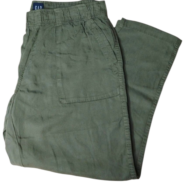 Gap Twill Jogger Olive Green Pants Women Elastic Back Tapered