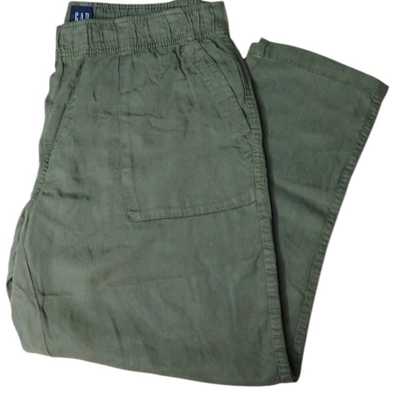 Gap Twill Jogger Olive Green Pants Women Elastic Back Tapered