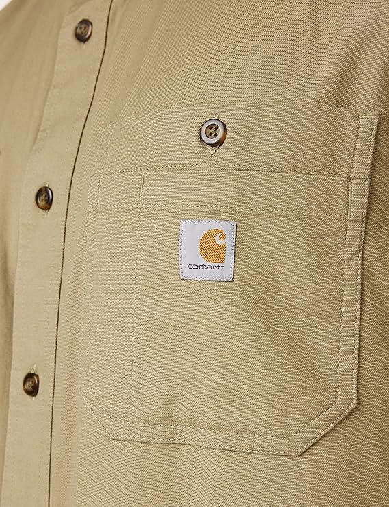 Carhartt Men's Rugged Flex Rigby Short-Sleeve Work Shirt Utility Button, Dark Khaki