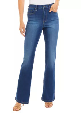 Wonderly Jeans Womens Flare High Rise Light Wash Stretch Denim Fray