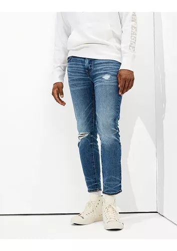 Ae Airflex+MEN  Skinny Crop Jean  With Ripped  BLUE