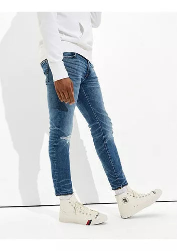 Ae Airflex+MEN  Skinny Crop Jean  With Ripped  BLUE