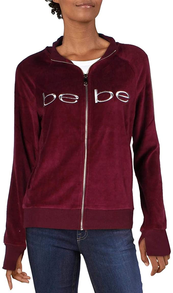 Bebe Sport Womens Velour Embroidered Track Jacket