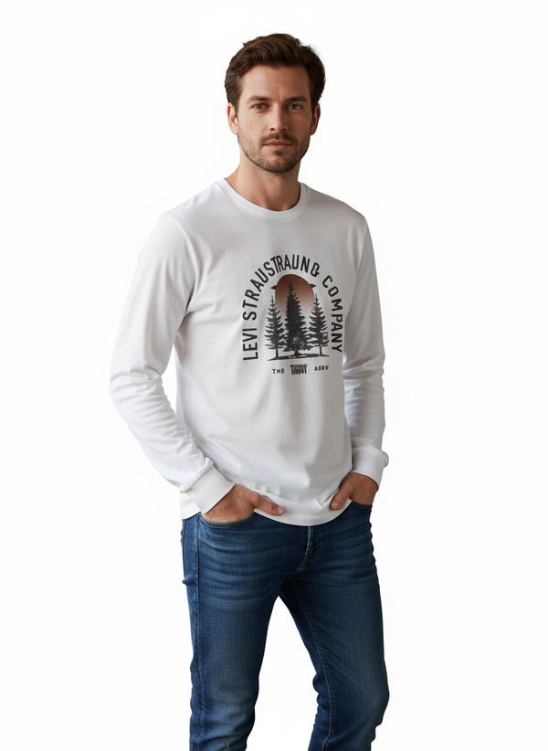 Levi's Men Classic Fit T-Shirt Long Sleeve Graphic Logo-White