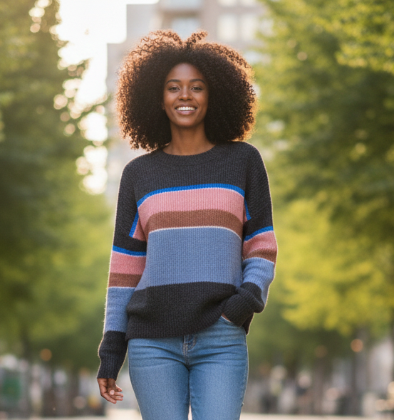 American Eagle Women Pullover Colorful Striped Cozy Sweater