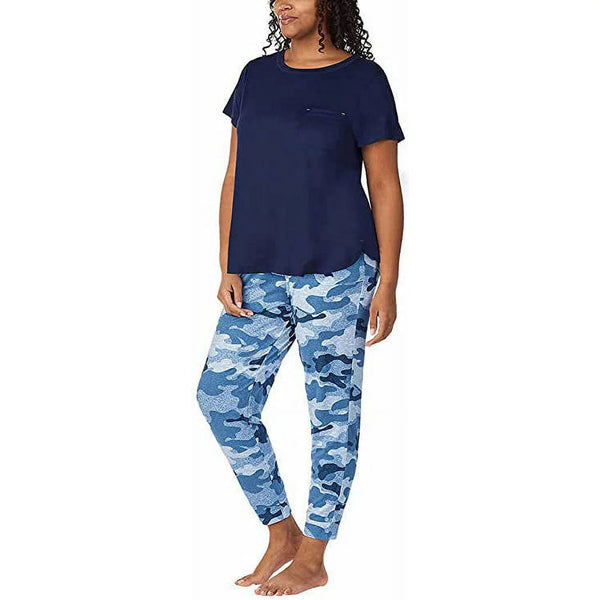 Jane and Bleecker Women's 2 Piece Cozy Pajama Set Navy Camo