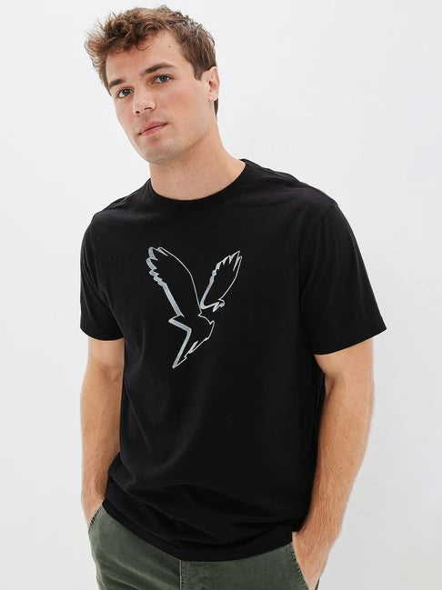 American Eagle Cotton Regular Fit Printed MEN T-Shirt Black