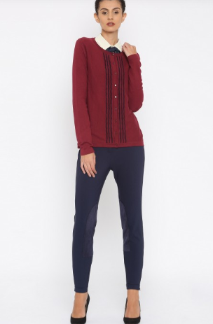 Tommy Hilfiger Women Maroon Kelly Scallop Trim Cardigan