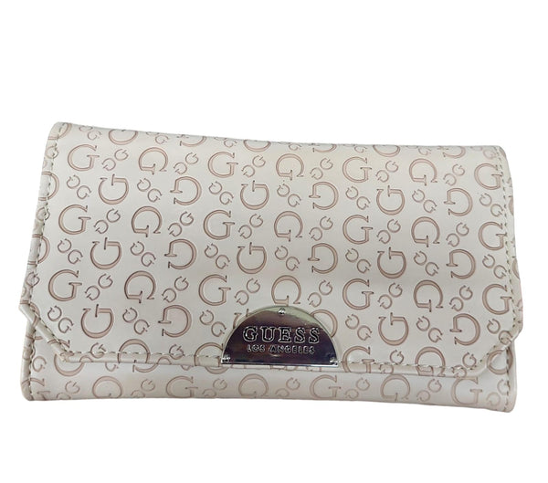 Guess Mocha Brown Logo Print Slim Trifold Wallet Clutch Bag
