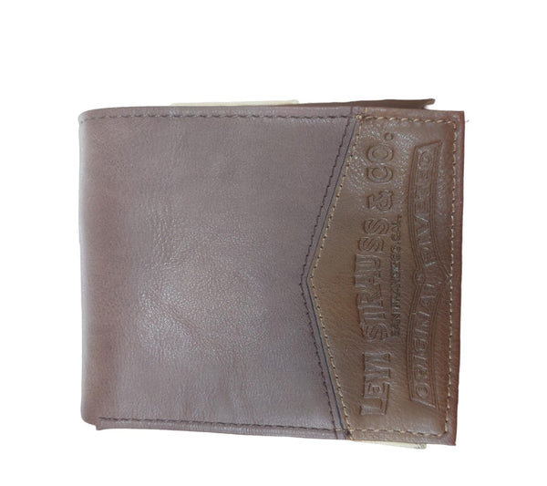 LEVI'S Men's Leather Bifold Wallet w/ RFID Protection BLACK/BROWN Tin Box