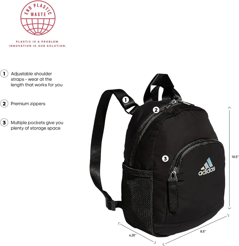 Adidas Unisex Adult Sleek and Light Linear Polyester Mini Travel Backpack, Blackق
