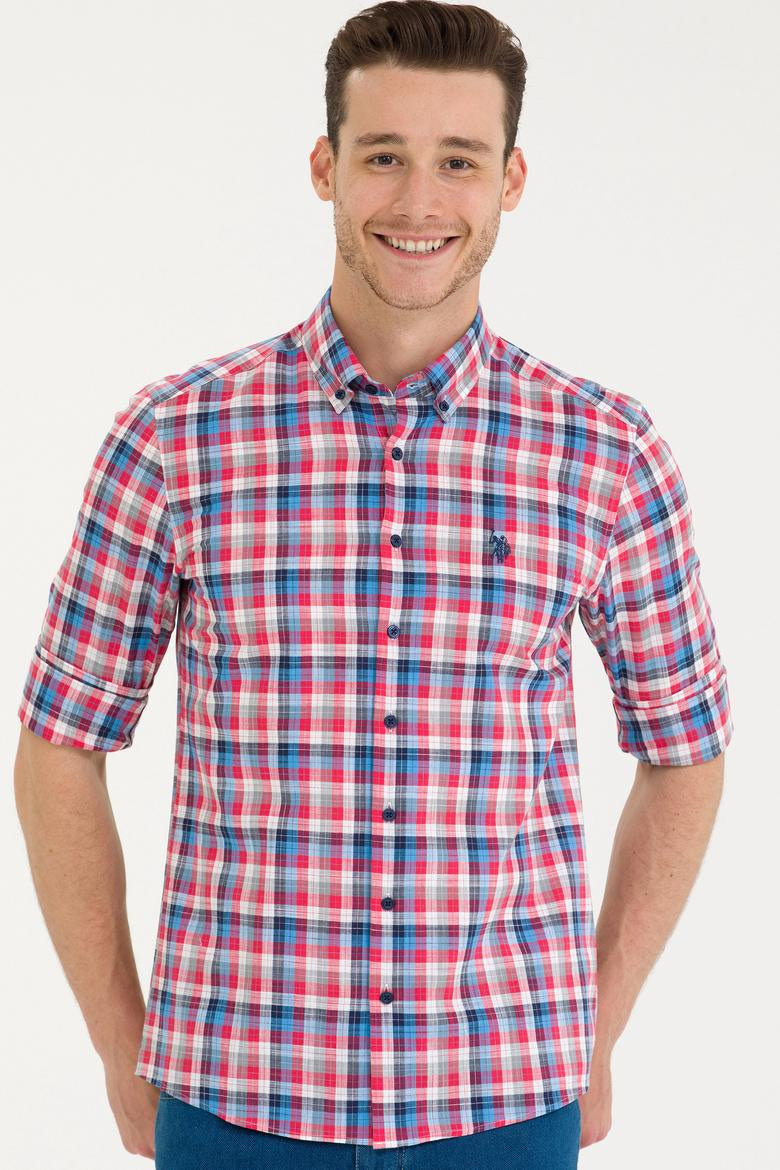 U.S. POLO ASSN Men's Checkered Red Shirt Surprise Discount in Cart