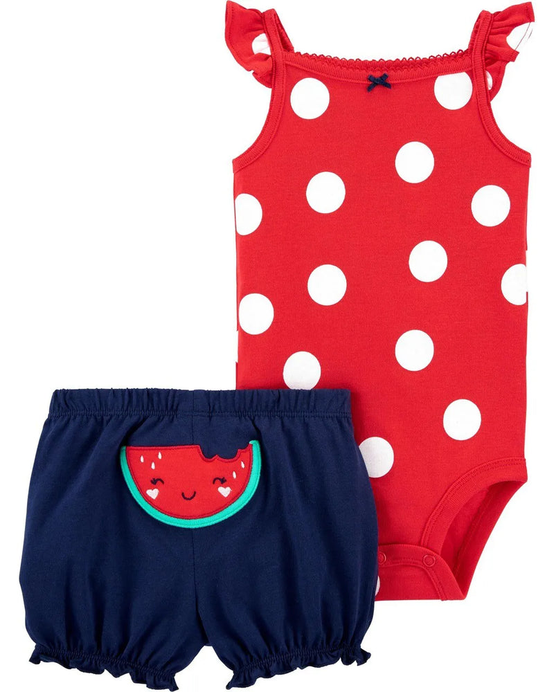 Carter's Baby Girls 2-Pc Polka Dot Bodysuit & Short Set Red/White/Navy 3 Mo NWT