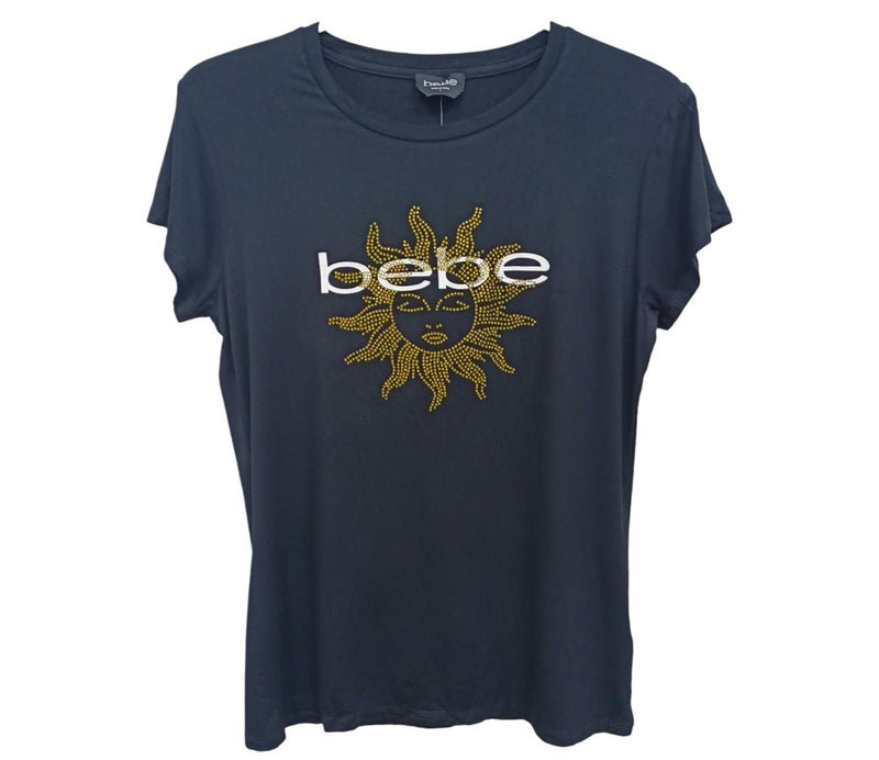 BEBE AUTHENTIC WOMEN'S BLACK CREW NECK SHORT SLEEVE T-SHIRT