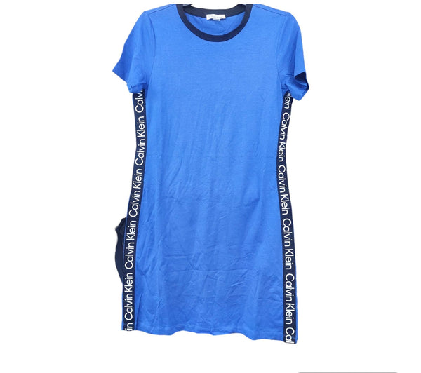 Calvin Klein tee shirt dress blue with brand logo short sleeve scoop neck