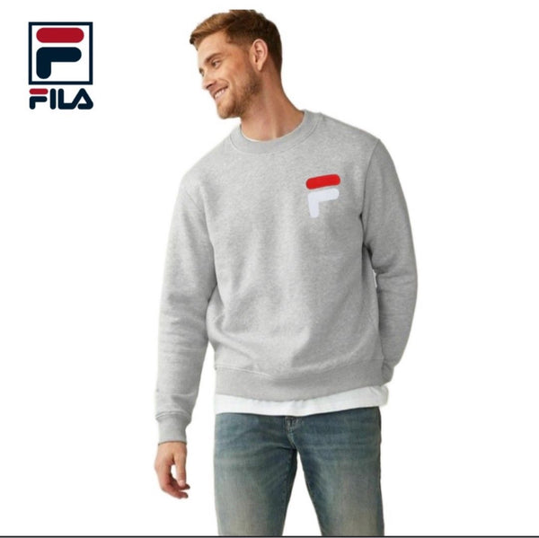 FILA Men's French Terry Crew Neck Pullover Sweatshirt,  Grey