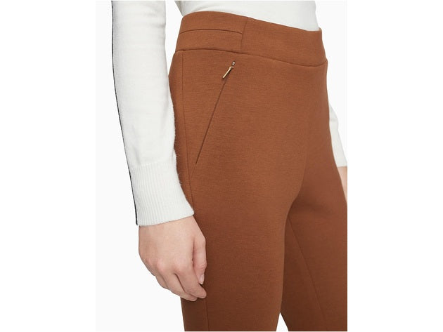 Calvin Klein Women's Ponte Knit Zip Pocket Pull-On Pants Brown