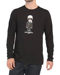 Karl Lagerfeld Paris Men's Graphic Logo T-Shirt Long Sleeve Black