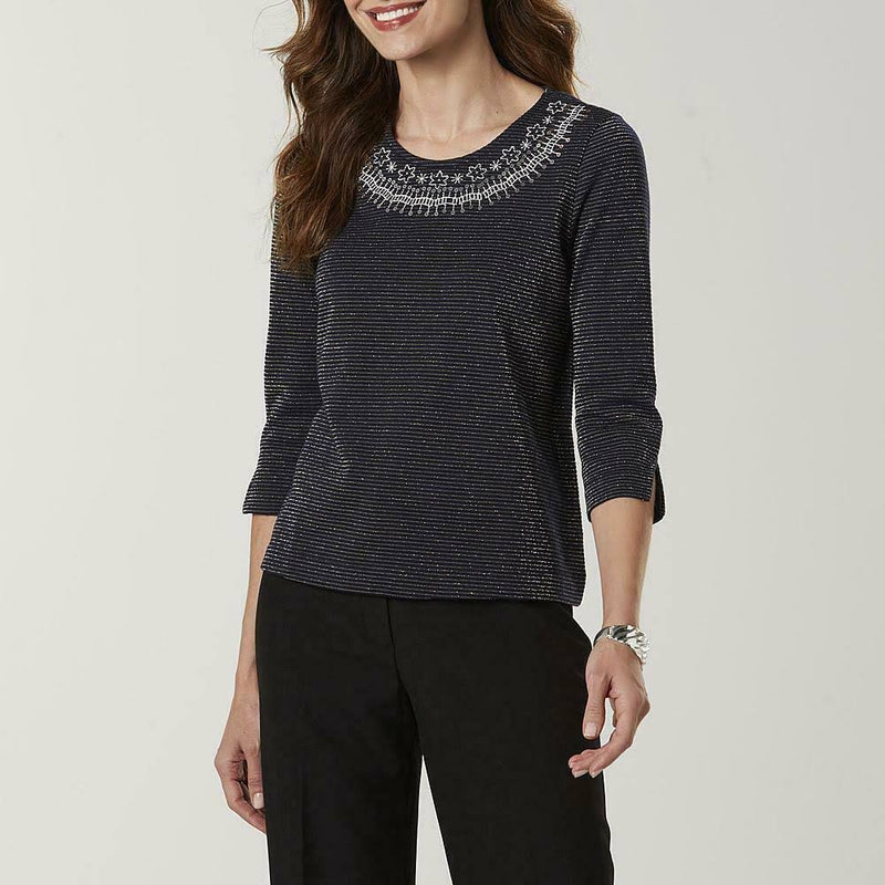 Laura Scott Women's Plus Embellished Sweater Tabby Grey