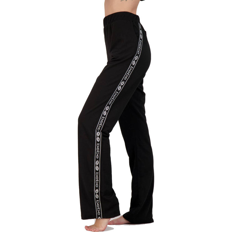 BEBE Women’s Joggers Side Logo Stripped PANTS Black/Strip White