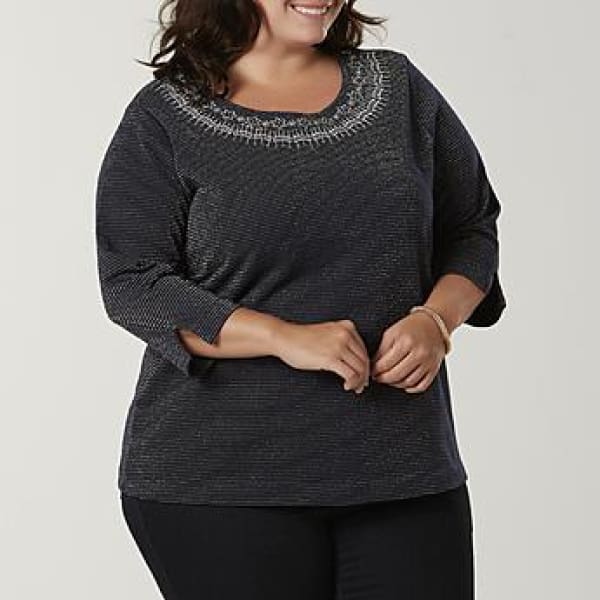 Laura Scott Women's Plus Embellished Sweater Tabby Grey