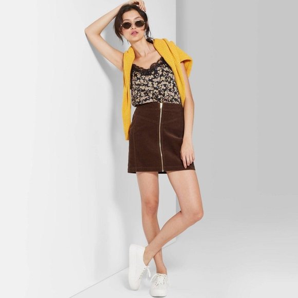 Wild Fable Brown Corduroy Zip-Up Skirt