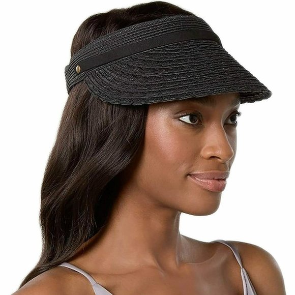 Nine West Women's Packable Straw Sun Visor Black