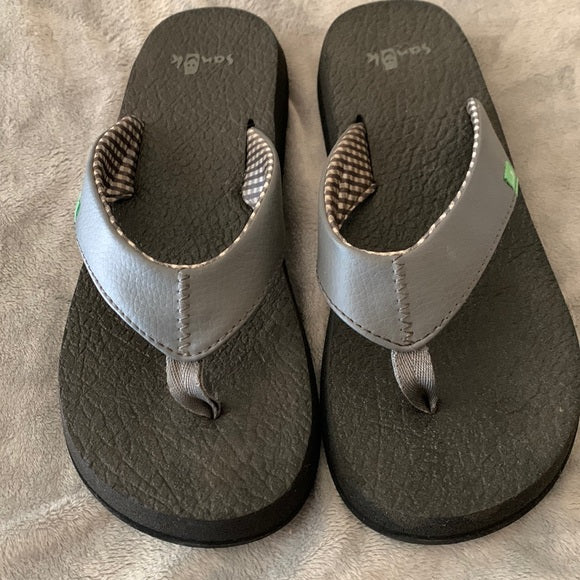 Sanuk Yoga Mat Flip Flop Sandals Lightweight Comfort Slides Black Women's