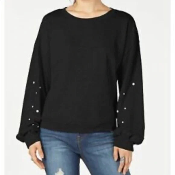 Ultra Flirt Sweater with Pearl Embellishments on Sleeves