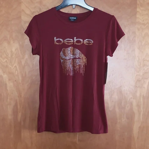 Bebe Rhinestone Logo Lips T-shirt