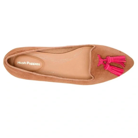 Hush Puppies Women's Sadie Tan Suede Tassel Slip-On Shoes