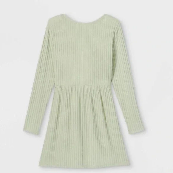 Art Class Girls Green Ribbed Long Sleeve Henley Dress Large