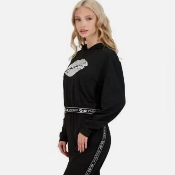 Bebe Logo Graphic Logo Print Cropped Hoodie