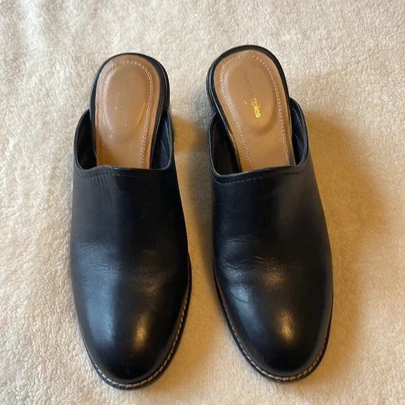 Hush Puppies Hannah Black Leather Mule Block Heels