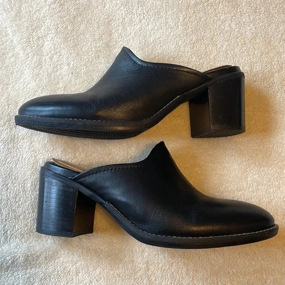 Hush Puppies Hannah Black Leather Mule Block Heels
