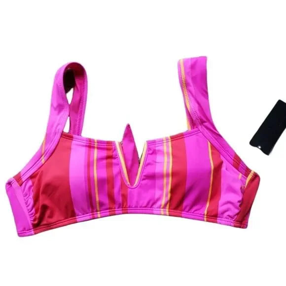 IBIZA Swimwear Hot Pink Red Square Bikini Top Striped Colorblock