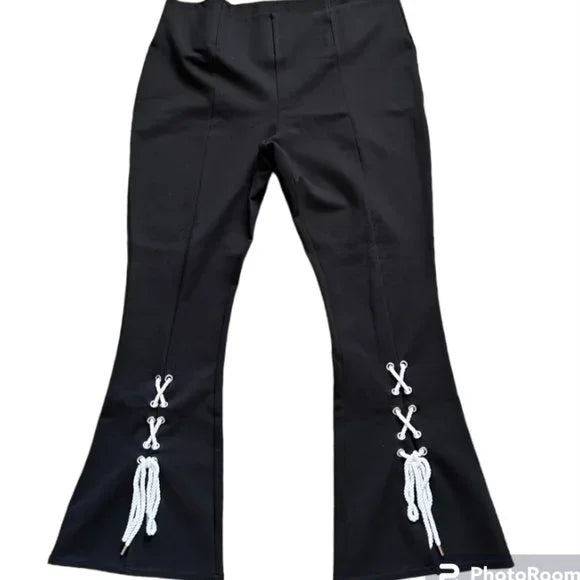 Slim Factor by Investments Legging with Flared Hem and Rope Detail (Black)