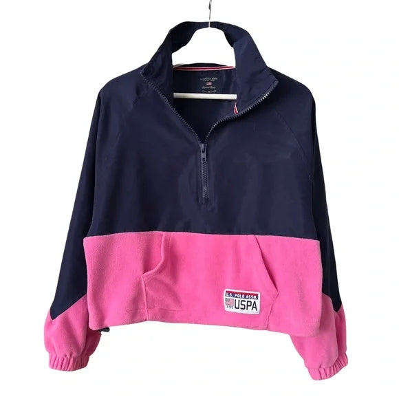 US Polo Assn Pink Navy Blue Colorblock Oversize Fleece