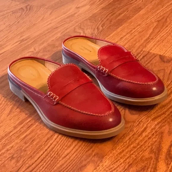 Hush Puppies bounce Red Leather Slip on Backless Shoes with Small Heel LNC