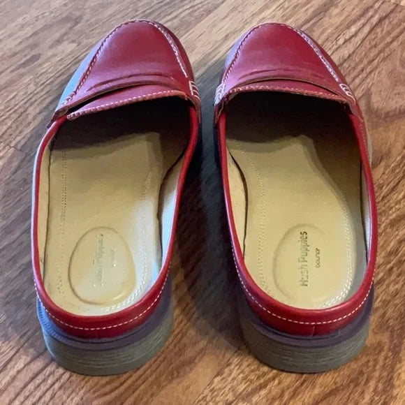 Hush Puppies bounce Red Leather Slip on Backless Shoes with Small Heel LNC