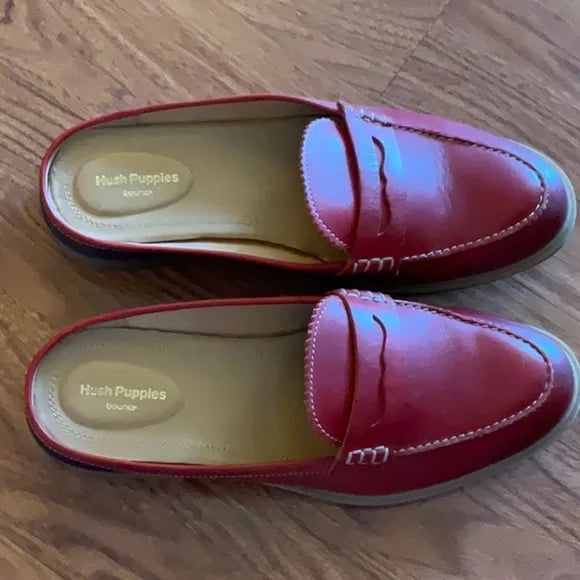 Hush Puppies bounce Red Leather Slip on Backless Shoes with Small Heel LNC