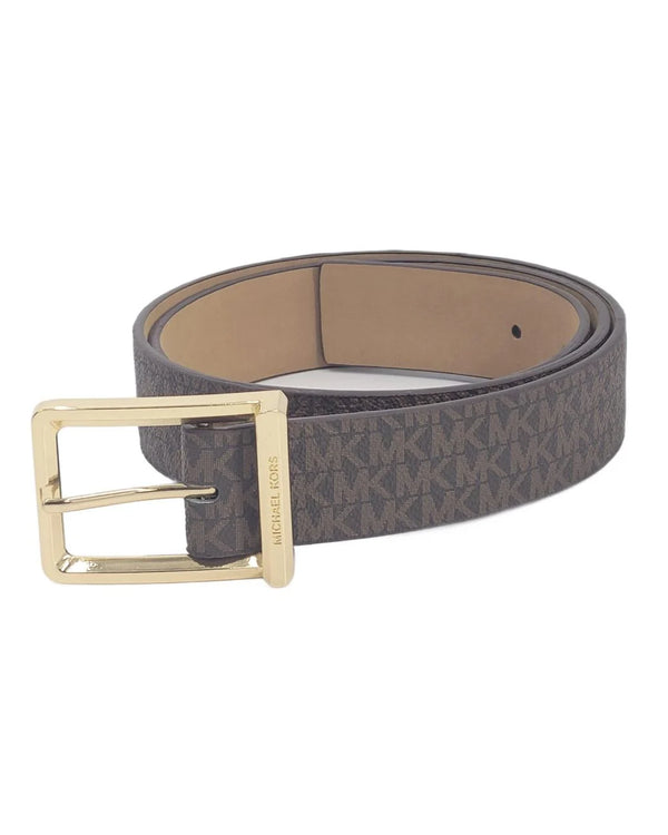 Michael Kors 556211C Brown Logo Design With Gold Hardware Women's Leather Belt