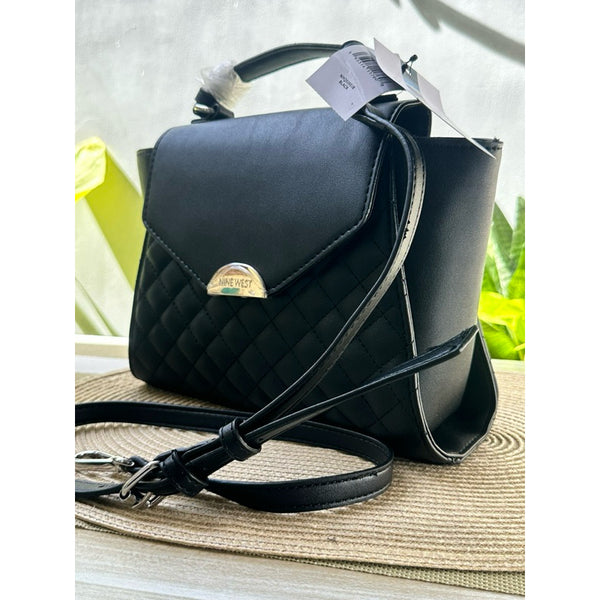 Nine West US Mitchel Black Leather Satchel Crossbody/Hand