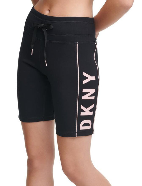 DKNY Womens Black Rosewater Side Logo Drawstring Mid Rise Bike Shorts