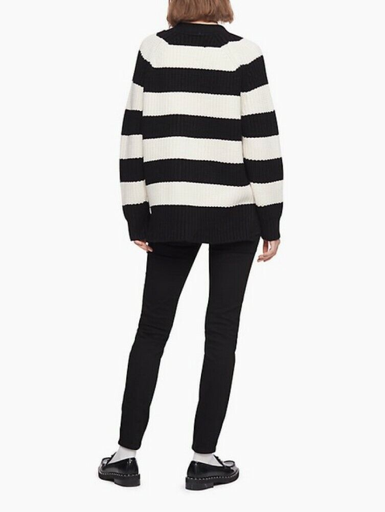 Calvin Klein Women's Striped Button-Front Boyfriend Cardigan , Black & White