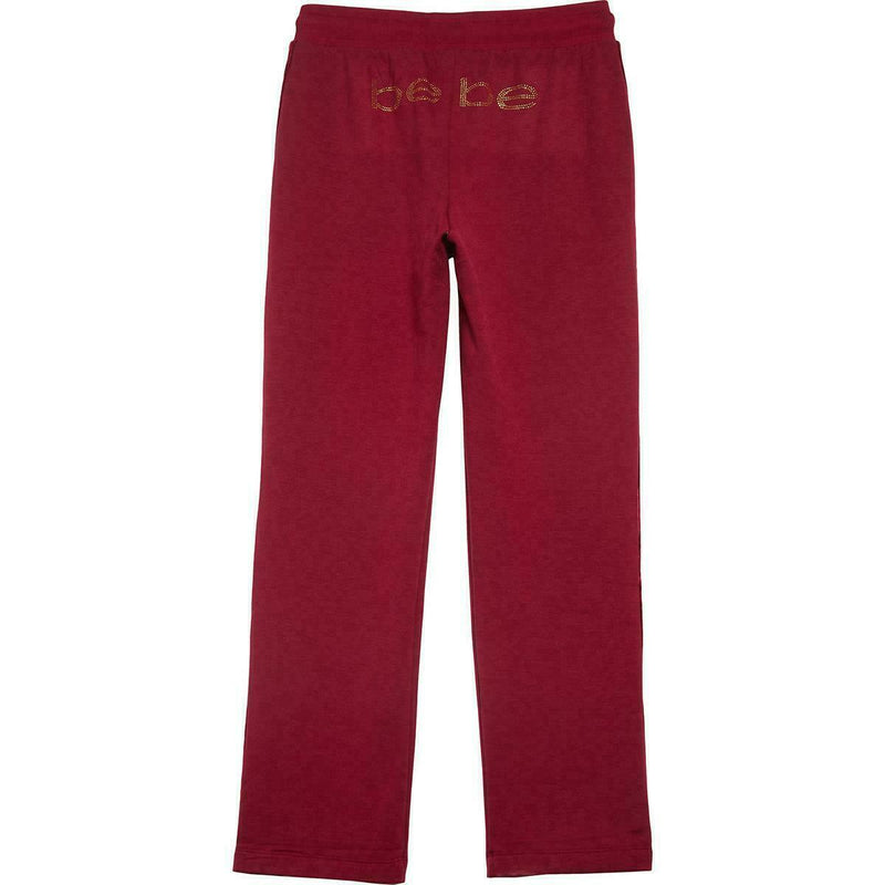 Bebe Sport Logo Velour Stripe Fleece Lined Track Sweatpants