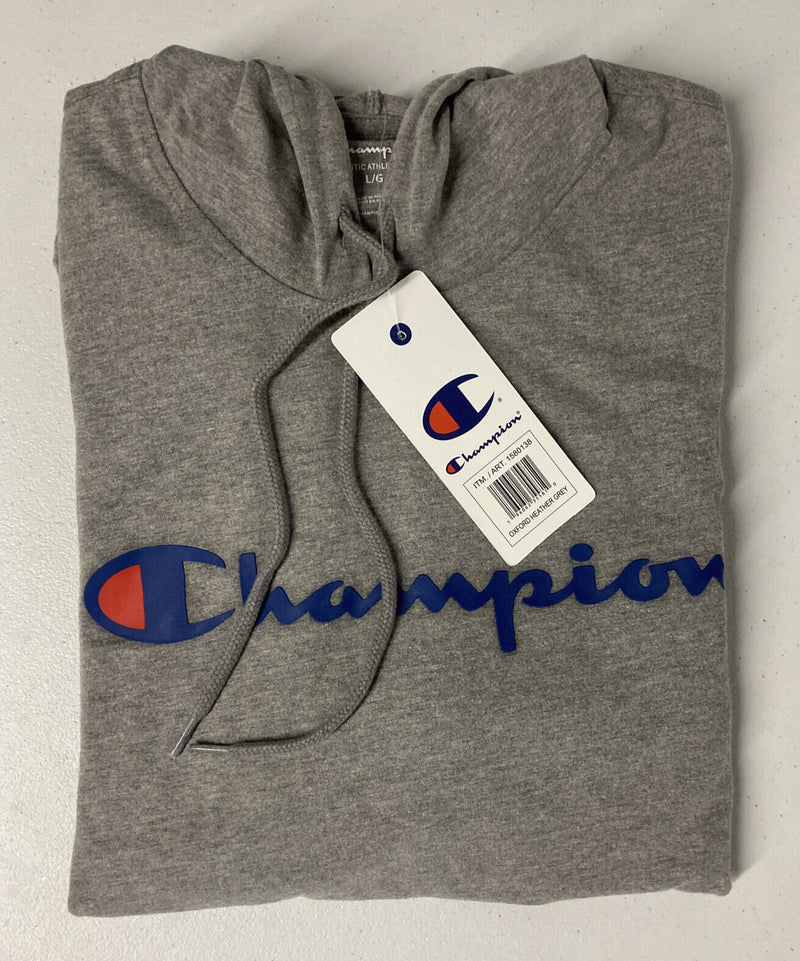 Champion Mens Middleweight Jersey Hoodie Pullover LARGE Script Logo GRAY Graphic