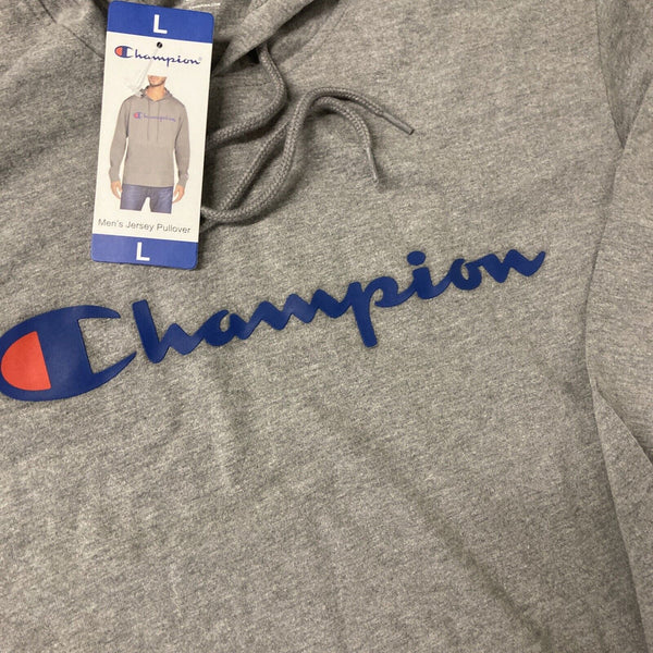 Champion Mens Middleweight Jersey Hoodie Pullover LARGE Script Logo GRAY Graphic