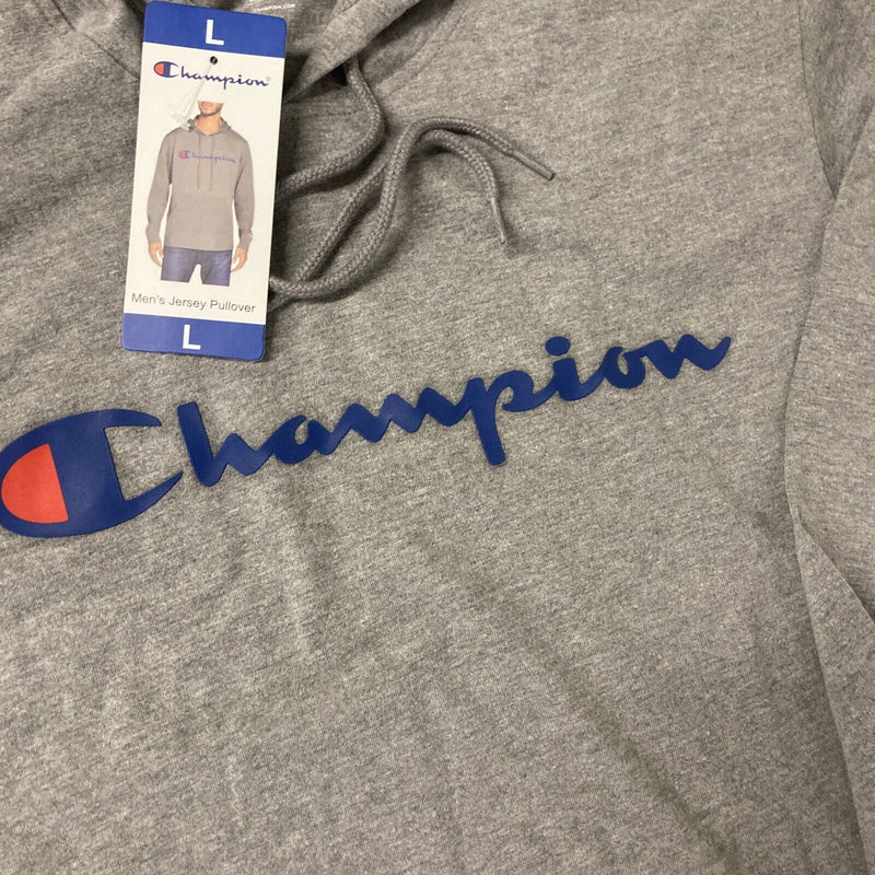 Champion Mens Middleweight Jersey Hoodie Pullover LARGE Script Logo GRAY Graphic