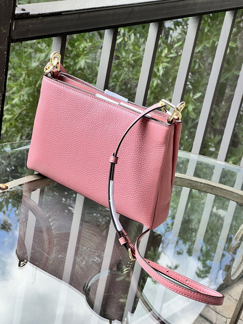 Michael Kors Trisha Medium Triple Compartment Crossbody Bag Rose Pink Leather